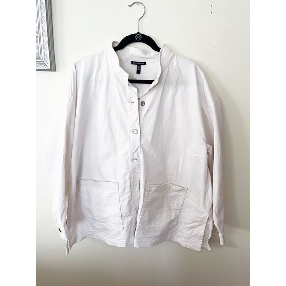 Eileen Fisher Cotton Hemp Stretch Stand Collar Jacket - Picture 2 of 4